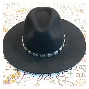 Free People wool fedora with silver detail.
